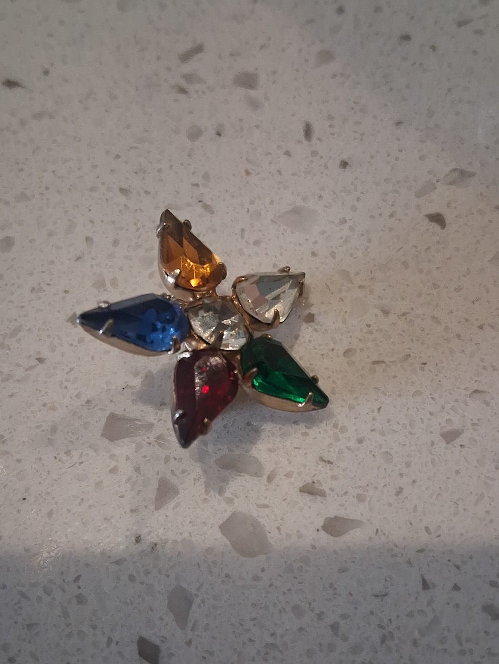 Multicolor Teardrop Crystal Flower Brooch - Vibrant Gemstone Pin